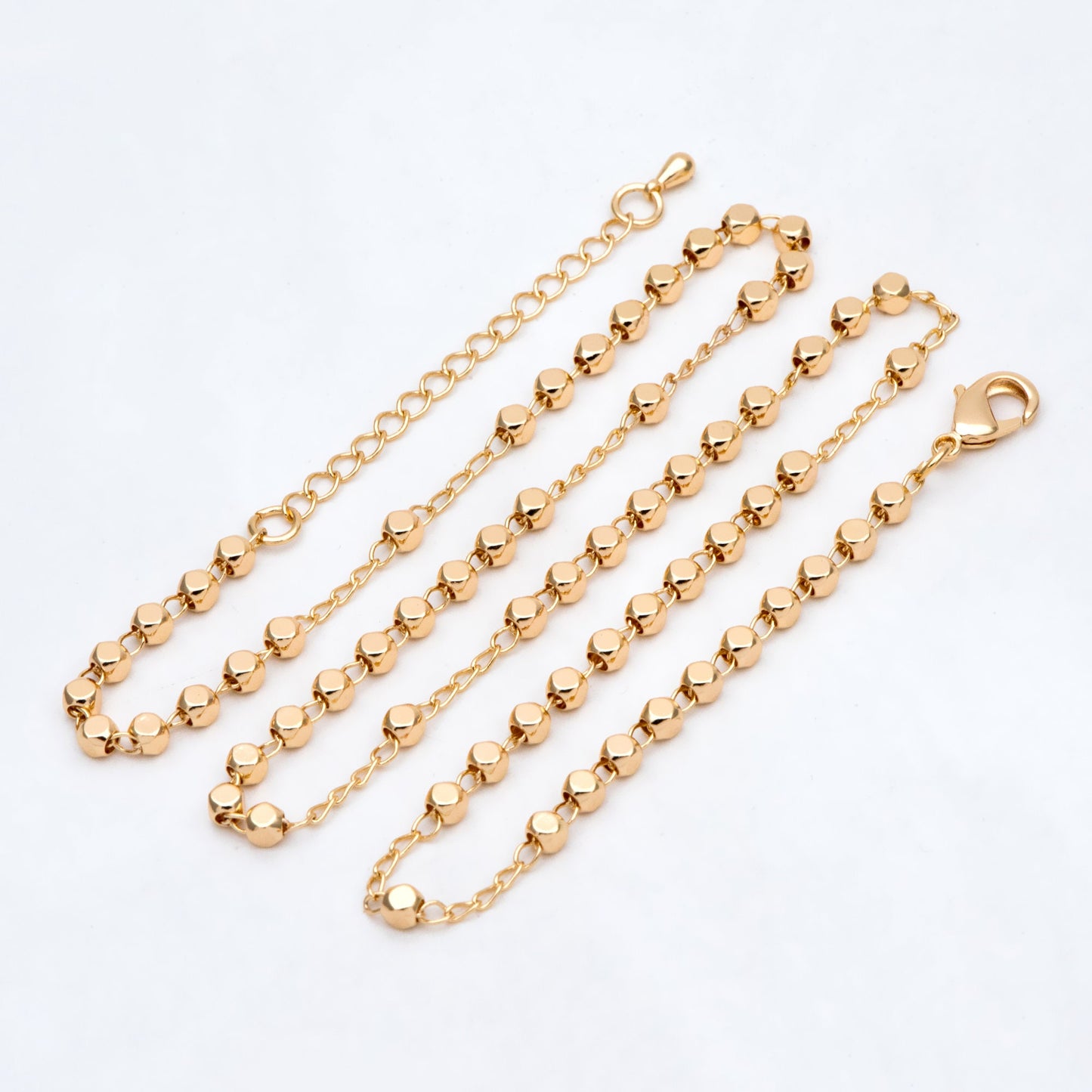 Gold plated Brass Bead Chains, Finished Bracelet/ Anklet/ Necklace with Extender Chain, Ready to Wear (#LK-193)
