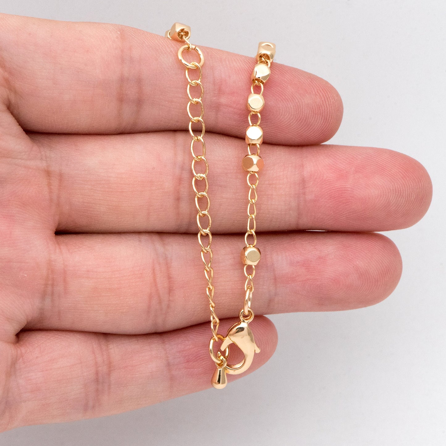 Gold plated Brass Bead Chains, Finished Bracelet/ Anklet/ Necklace with Extender Chain, Ready to Wear (#LK-193)