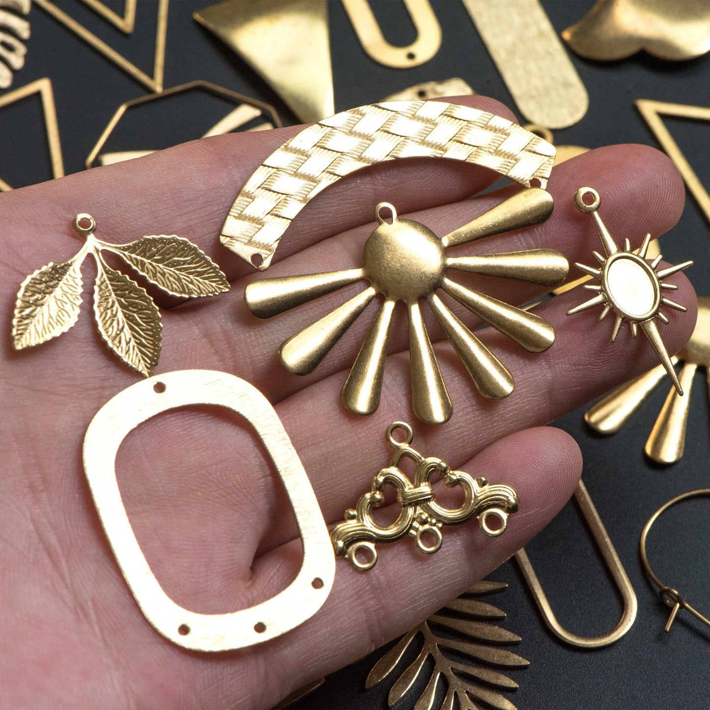 53 pairs- Raw Brass Jewelry Supplies, Brass Charm Pendant Findings, Earring Making Kit for Beginners, FREE Shipping (RB-999)