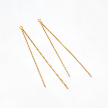 4pcs Gold Earring Charms 82mm, Gold plated Brass Chain Tassel Pendants, Long Chain Earwire Components (GB-3523-A)