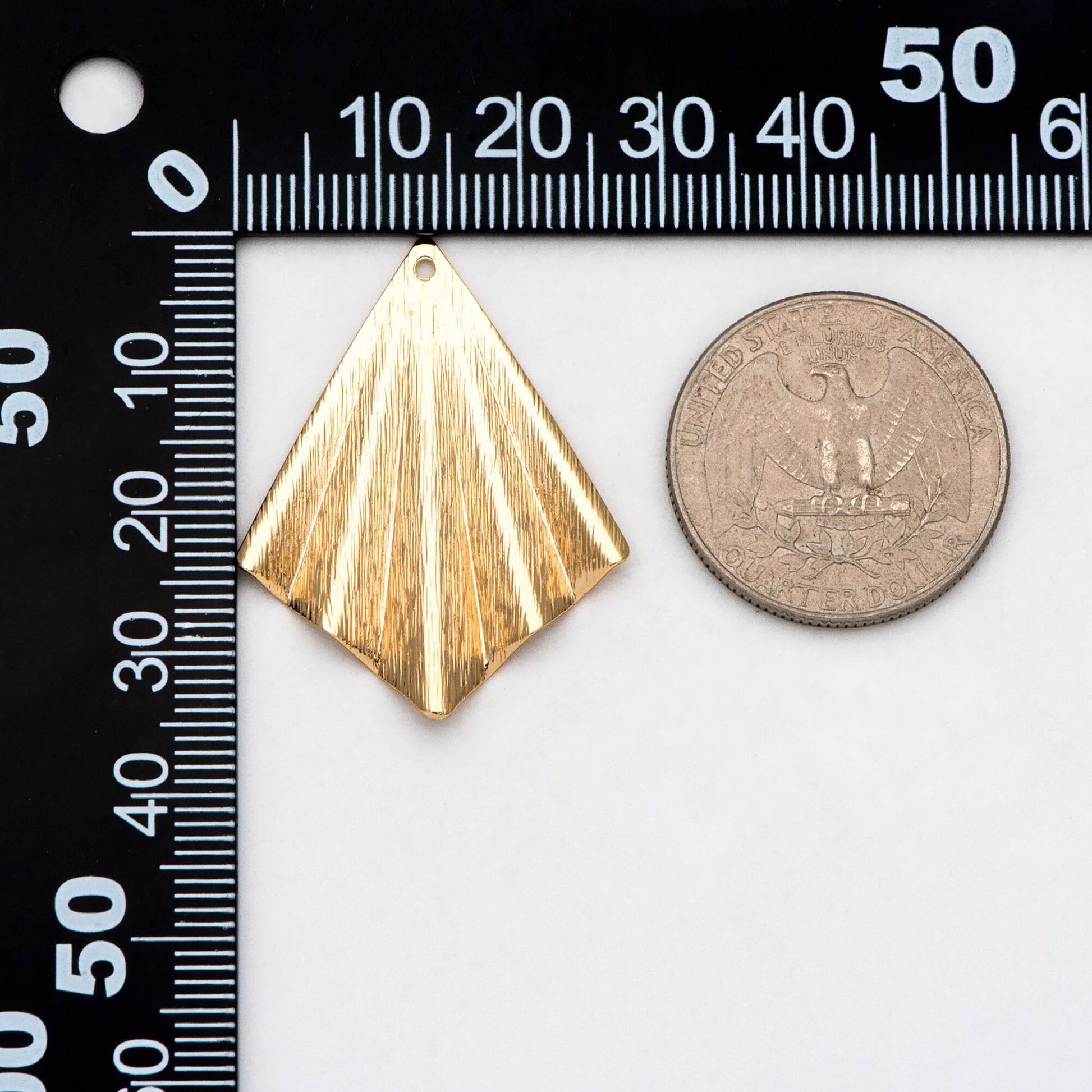 10pcs Gold Rhombus Charm 35x27mm, Gold plated Ribbed Geometric Pendants (GB-3817-L)