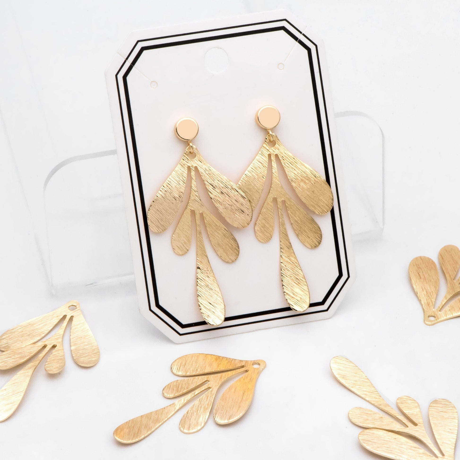 10pcs Gold Brushed Leaf Charm 46x27mm, Real Gold plated Brass, Lead Nickel Free (GB-467-B)