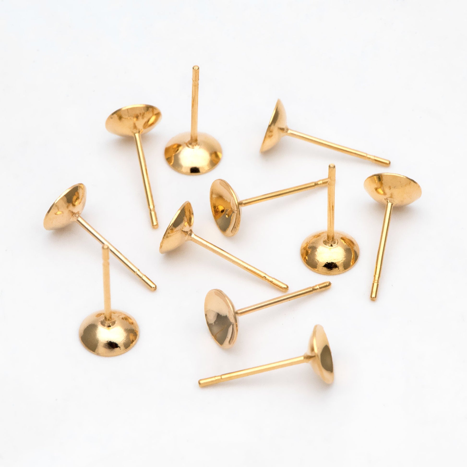 20pcs Gold Plated Ear Posts with 6mm Cup - DIY Jewelry Making (GB-3046)