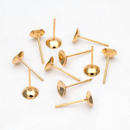 20pcs Gold Plated Ear Posts with 6mm Cup - DIY Jewelry Making (GB-3046)
