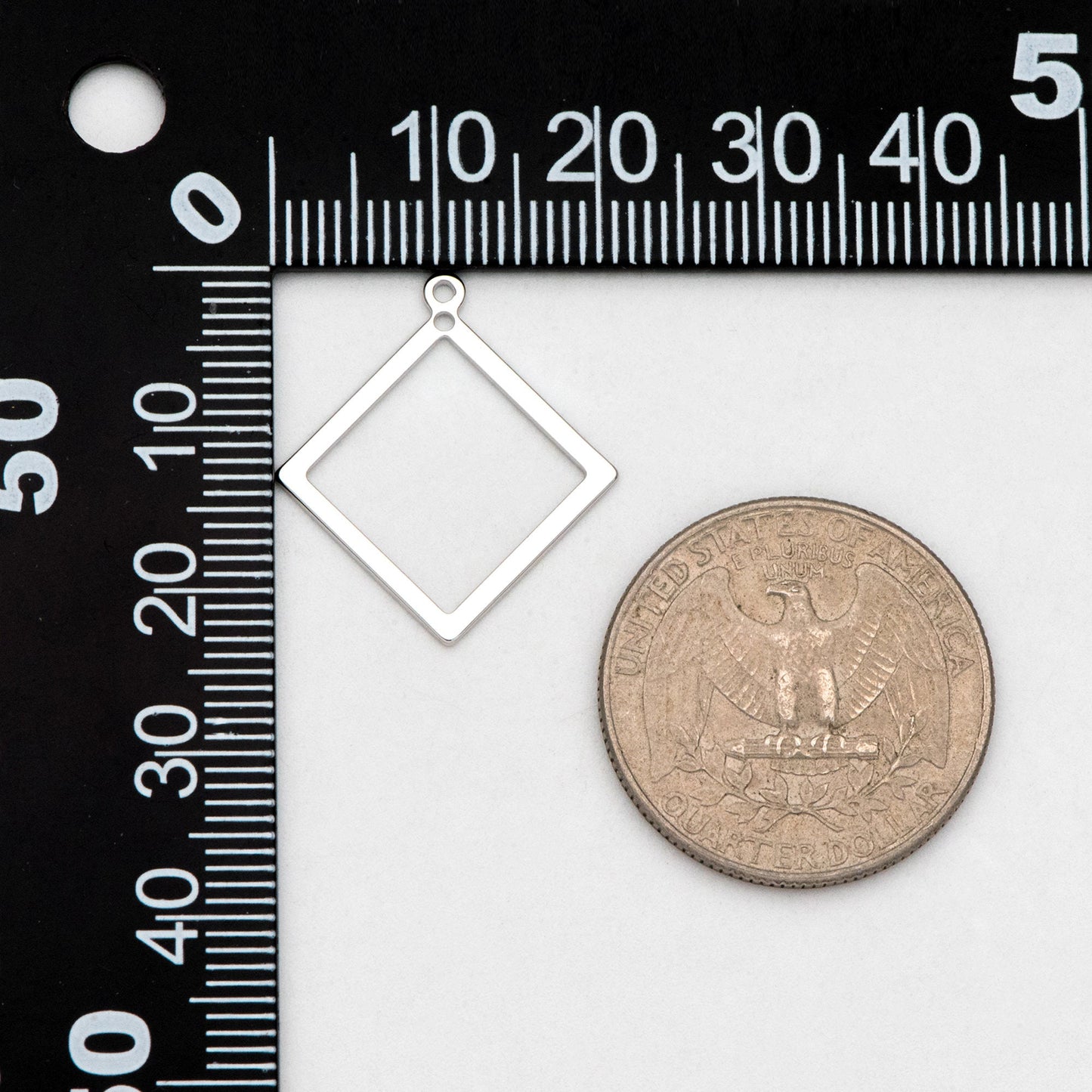 10pcs Gold/ Silver tone Square Pendants, Gold/ Rhodium plated Brass Rhombus Link Charms, Wired Geometric Hoops (GB-3047)