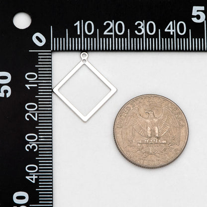 10pcs Gold/ Silver tone Square Pendants, Gold/ Rhodium plated Brass Rhombus Link Charms, Wired Geometric Hoops (GB-3047)