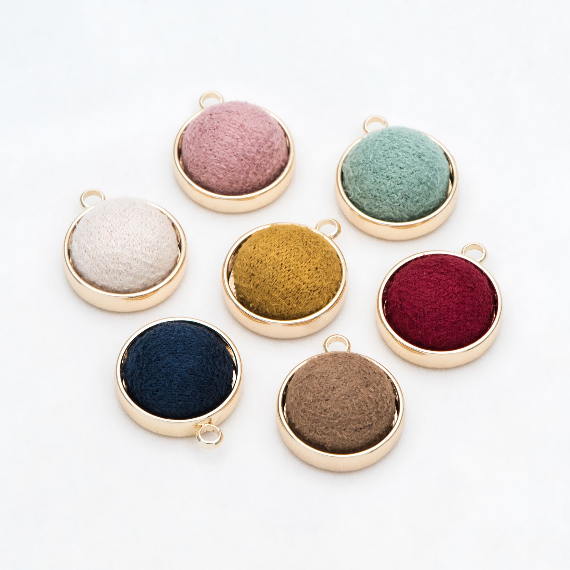 10pcs Gold Bezel Setting with Fabric Half Split Ball, Gold plated Brass Cabochon Earring Charm (GB-3048)