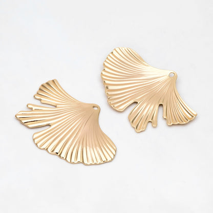 10pcs Gold/ Rhodium plated Brass Ginkgo Leaf Pendant Charms 30x46mm, Lead Nickel Free (GB-3057-C)