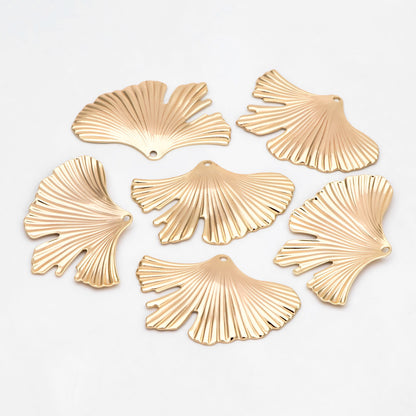 10pcs Gold/ Rhodium plated Brass Ginkgo Leaf Pendant Charms 30x46mm, Lead Nickel Free (GB-3057-C)