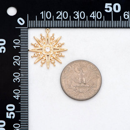4pcs Gold plated Brass North Star Charms 25x23mm, CZ Paved Star Pendants (GB-1048-M)
