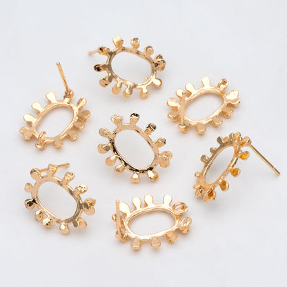 10pcs Gold Oval Earring with Loop, Oval Stud Earrings,Jewelry Making, Diy Material, Jewelry Supplies (GB-3031)