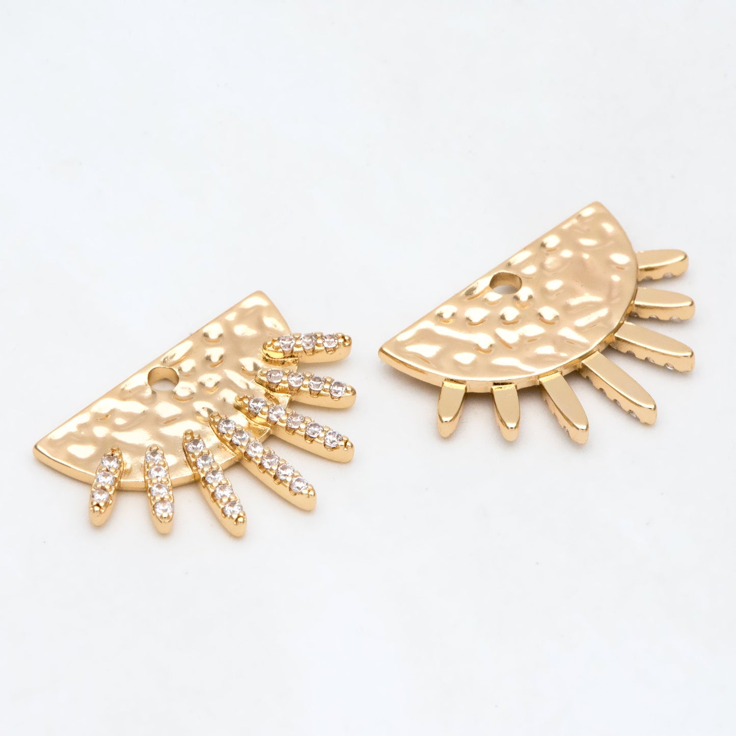 4pcs Gold CZ Hammered Half Round Charm 16.5x23.5mm, Sun Pendant, Jewelry Supply (GB-2259-H)