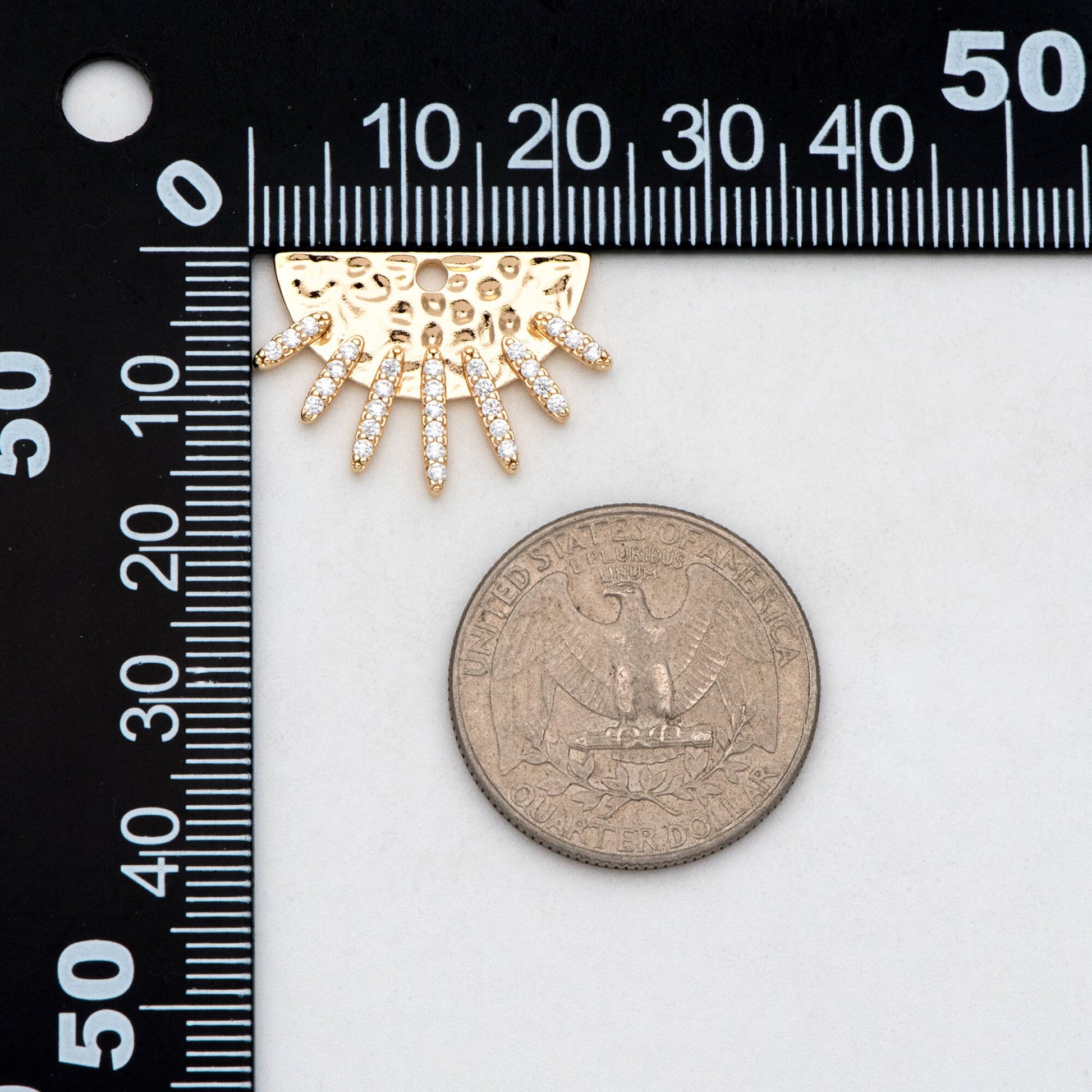 4pcs Gold CZ Hammered Half Round Charm 16.5x23.5mm, Sun Pendant, Jewelry Supply (GB-2259-H)