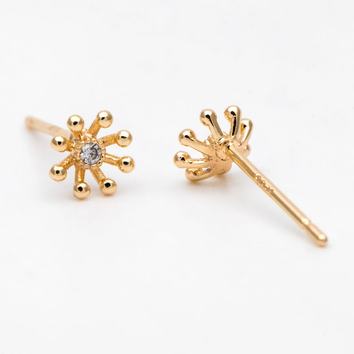 10pcs CZ Pave Gold Flower Earring, Gold Plated Brass, Jewelry Making, Diy Material, Jewelry Supplies (GB-3381-C)