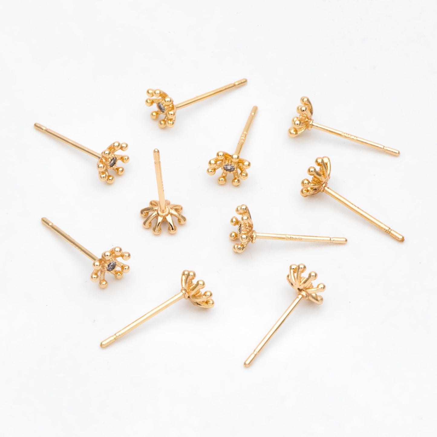 10pcs CZ Pave Gold Flower Earring, Gold Plated Brass, Jewelry Making, Diy Material, Jewelry Supplies (GB-3060)