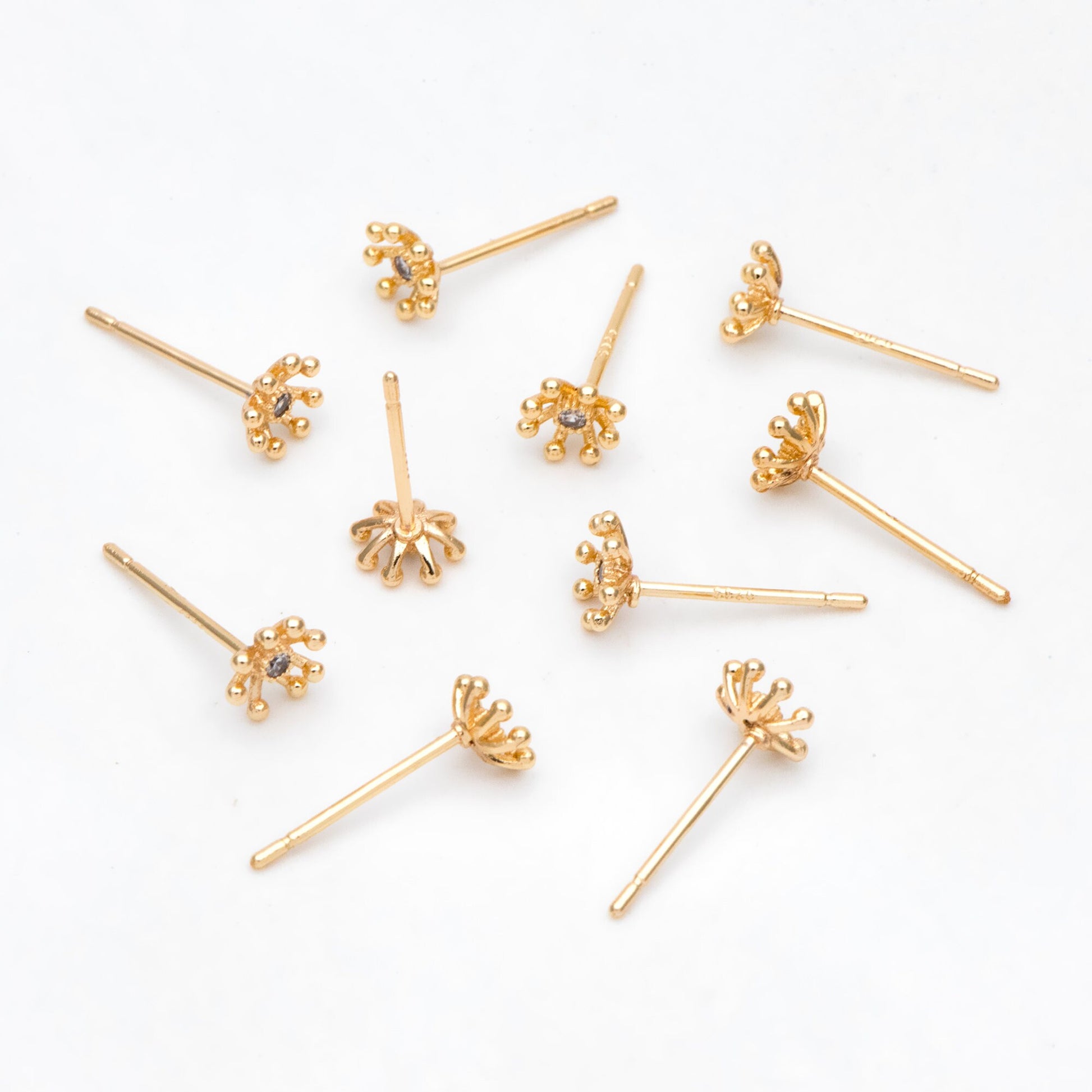 10pcs CZ Pave Gold Flower Earring, Gold Plated Brass, Jewelry Making, Diy Material, Jewelry Supplies (GB-3060)
