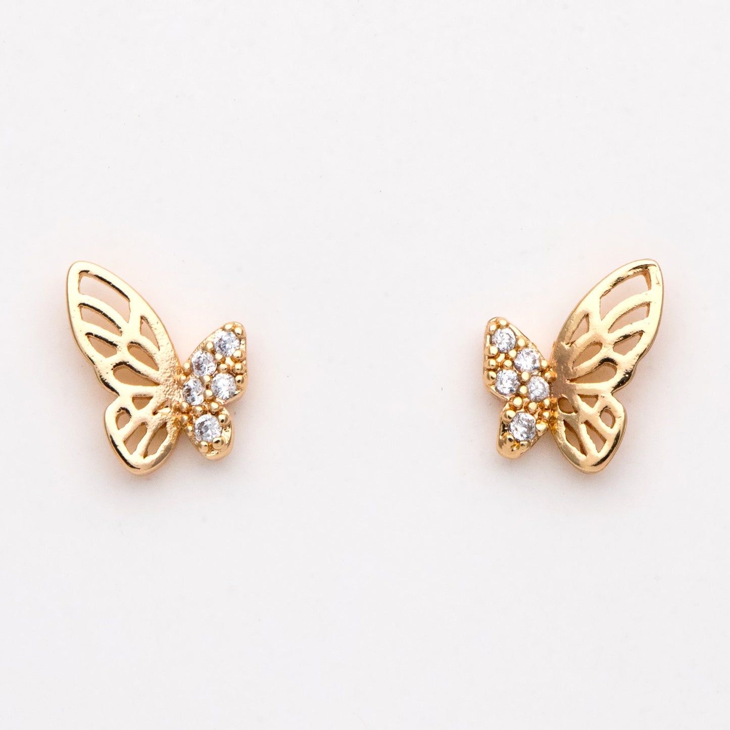4pcs CZ Pave Gold Butterfly Ear post, Dianty Butterfly Ear Studs, Jewelry Supplies (GB-3061)