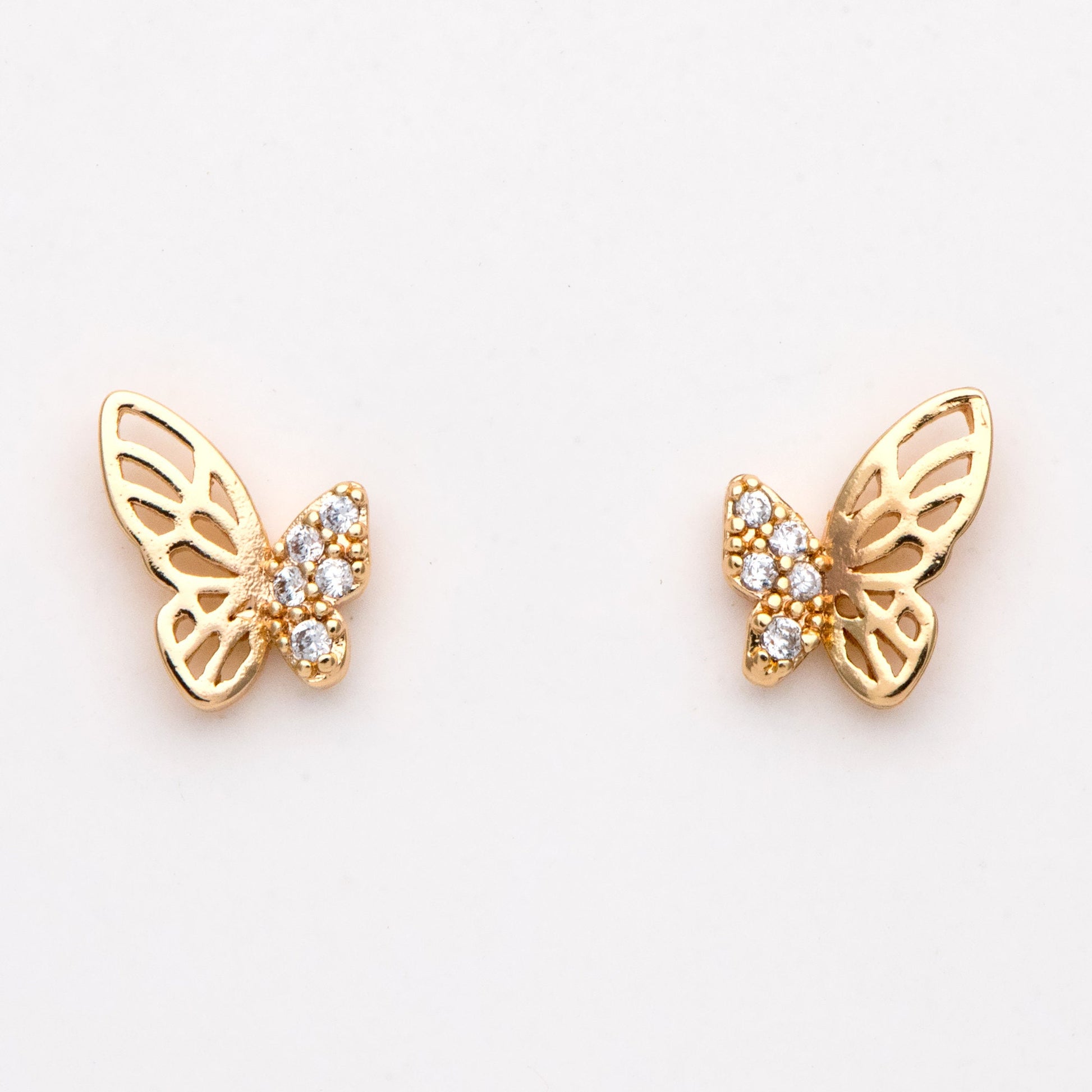 4pcs CZ Pave Gold Butterfly Ear post, Dianty Butterfly Ear Studs, Jewelry Supplies (GB-3061)