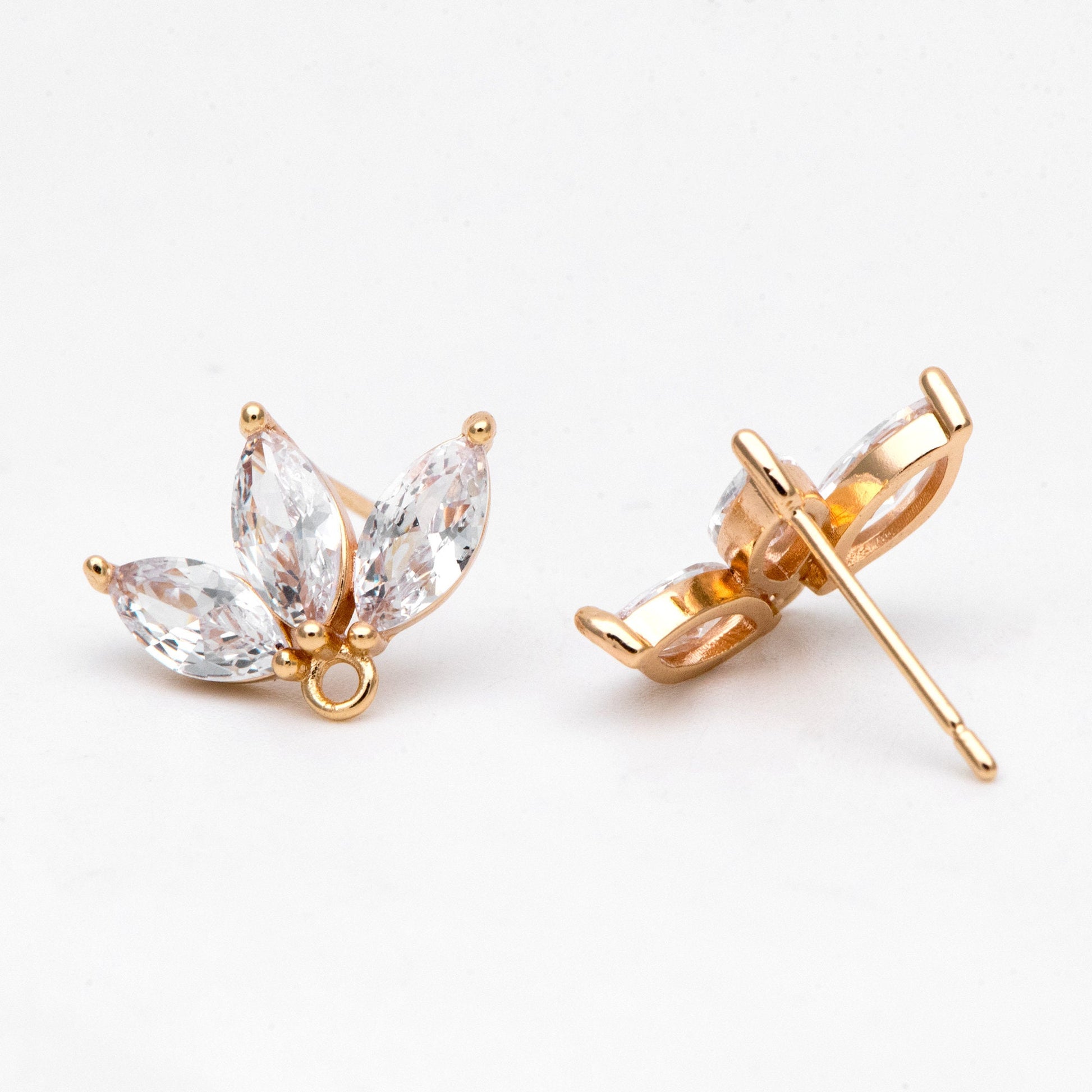 4pcs CZ Pave Leaf Earring, Flower Ear Posts, Dainty Earrings, Jewelry Making, Diy Material, Jewelry Supplies (#GB-3063)