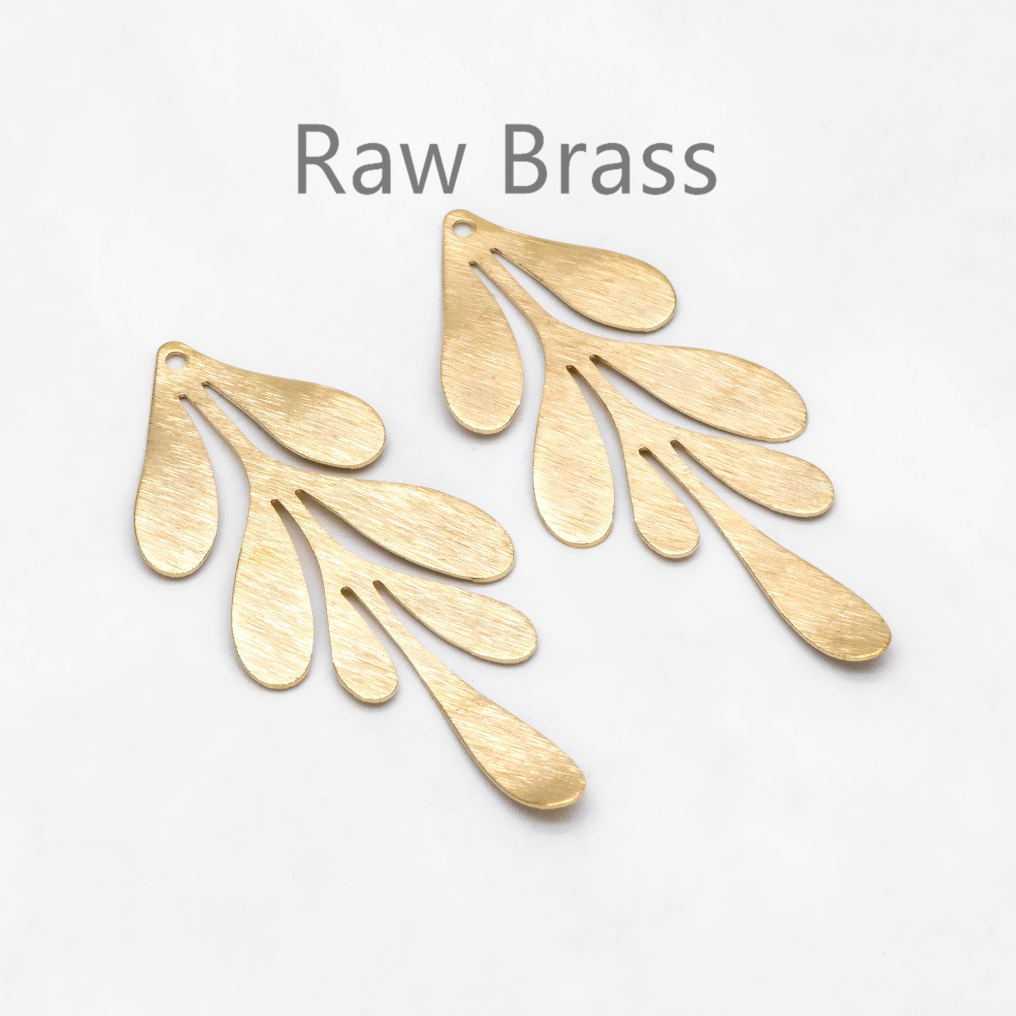 10pcs Raw Brass Brushed Leaf Charm Pendants 62x28mm, Brass Findings Wholesale (RB-299)