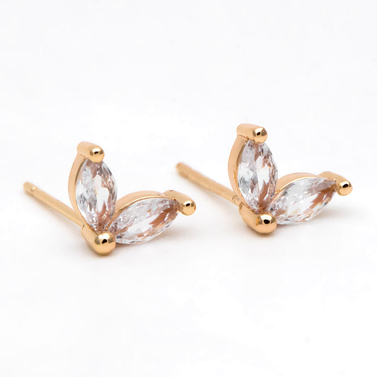 10pcs CZ Pave Gold Leaf Ear Posts, Gold Plated Brass, Jewelry Supplies (GB-3066)
