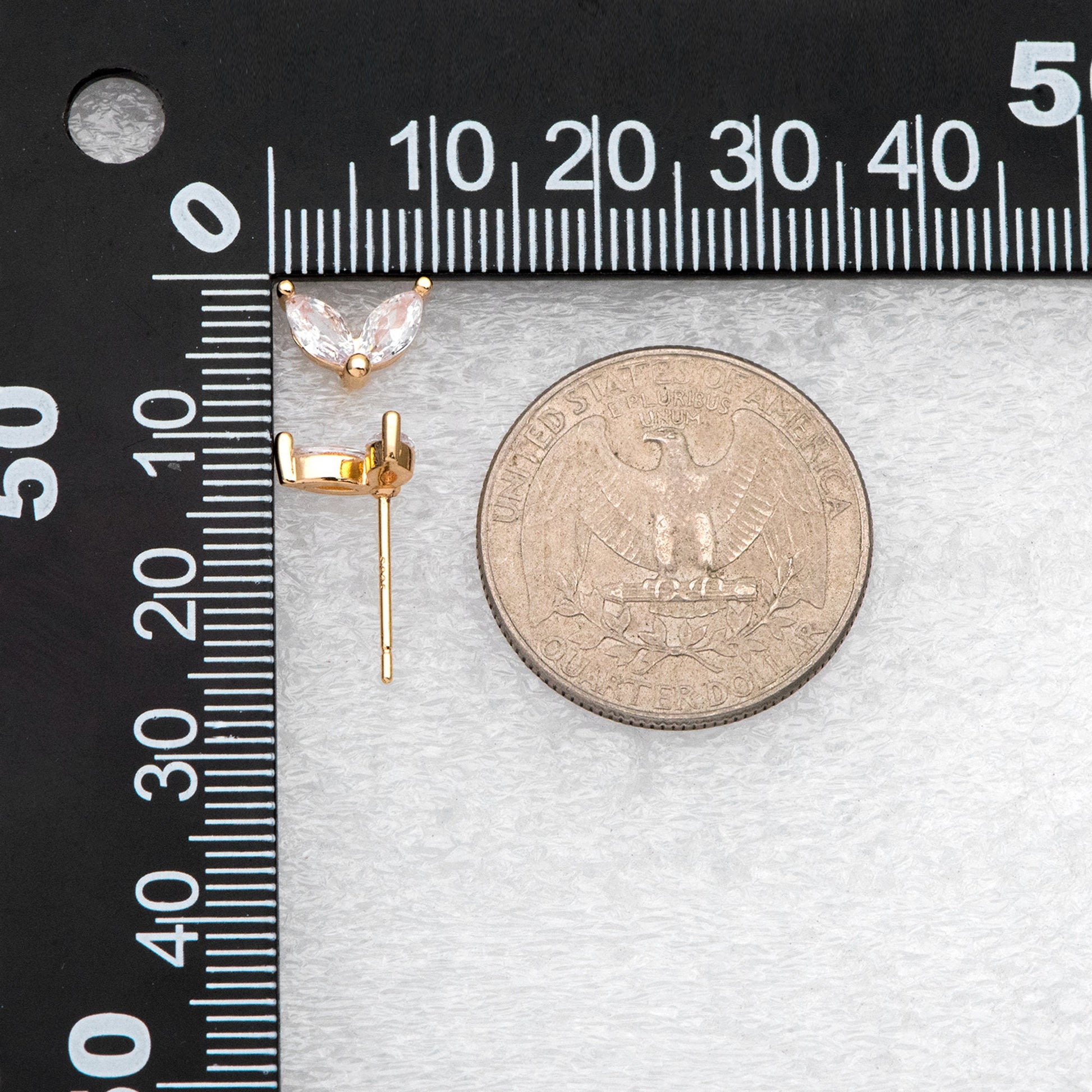 10pcs CZ Pave Gold Leaf Ear Posts, Gold Plated Brass, Jewelry Supplies (GB-3066)