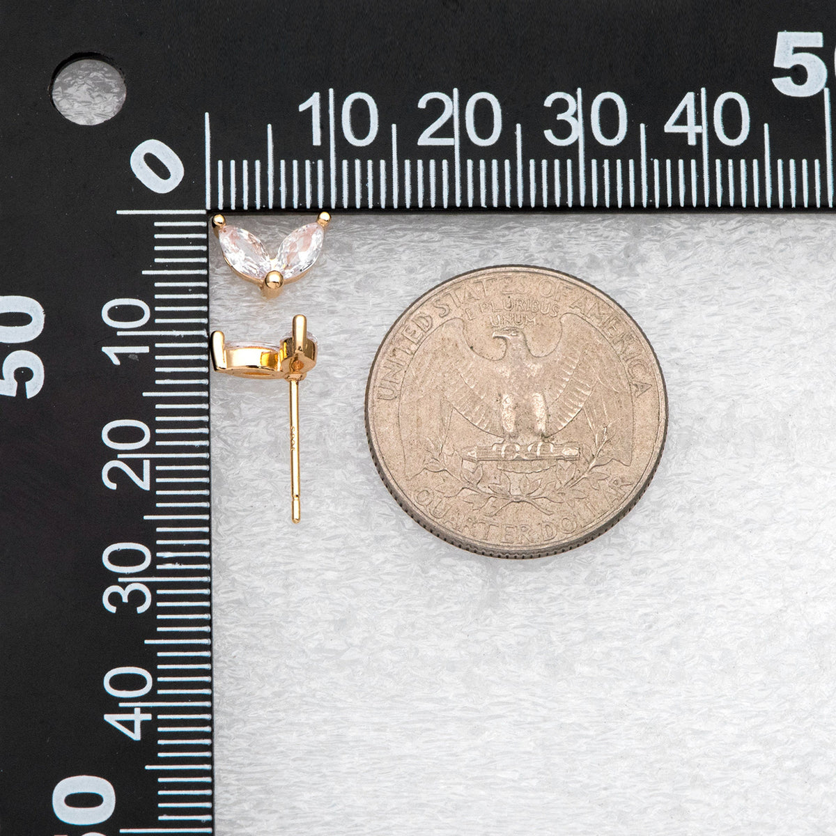 4pcs CZ Pave Gold Leaf Ear Posts, Gold Plated Brass, Jewelry Supplies (GB-3369-C)