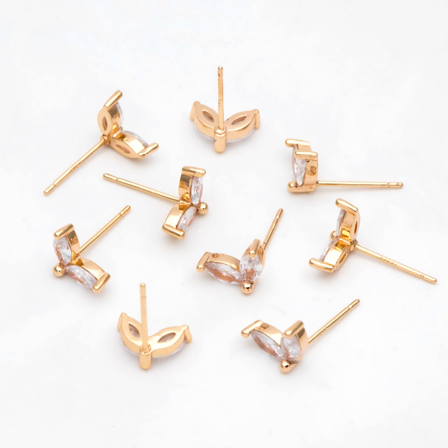 10pcs CZ Pave Gold Leaf Ear Posts, Gold Plated Brass, Jewelry Supplies (GB-3066)