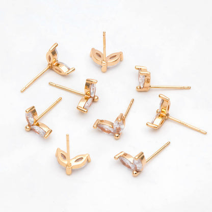 10pcs CZ Pave Gold Leaf Ear Posts, Gold Plated Brass, Jewelry Supplies (GB-3066)