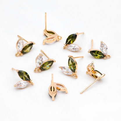 4pcs CZ Pave Gold Leaf Earring with Loop, Gold Plated Brass, Jewelry Making, Diy Material, Jewelry Supplies (GB-314-A)