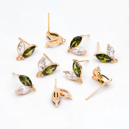 4pcs CZ Pave Gold Leaf Earring with Loop, Gold Plated Brass, Jewelry Making, Diy Material, Jewelry Supplies (GB-3068)