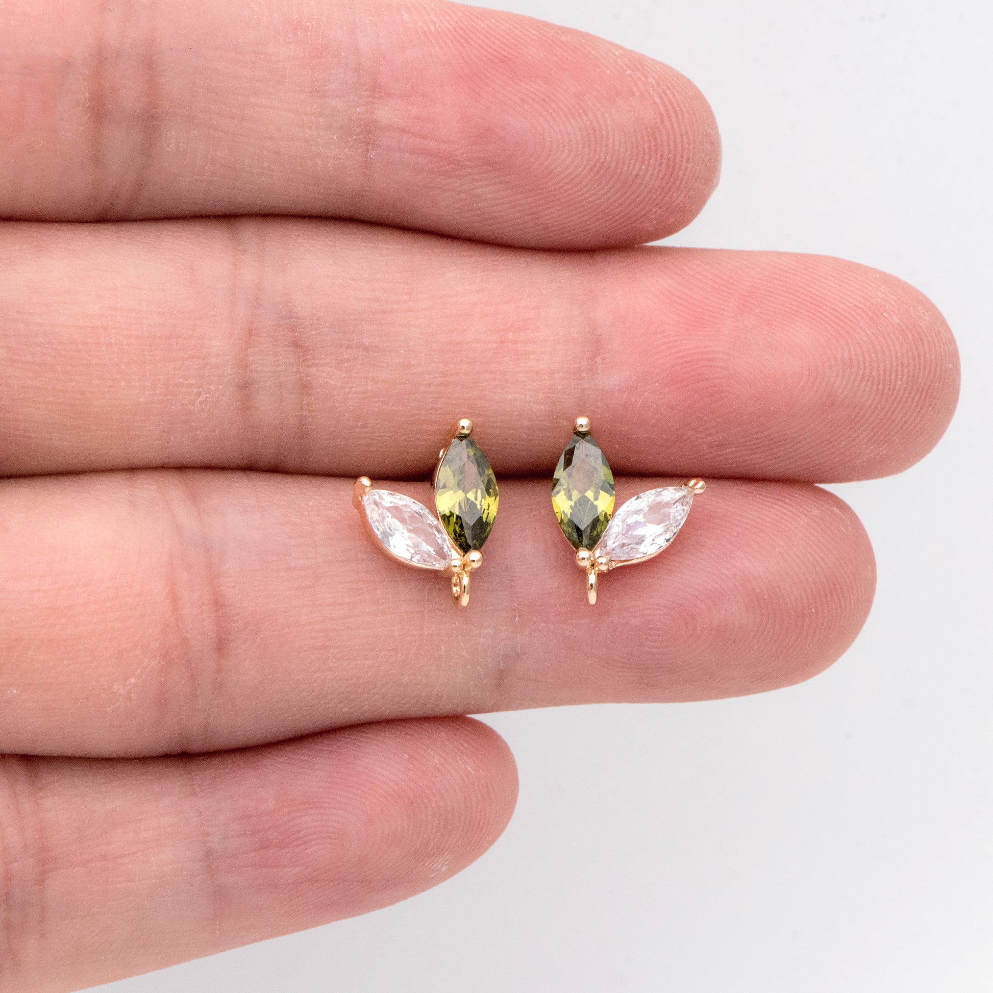 4pcs CZ Pave Gold Leaf Earring with Loop, Gold Plated Brass, Jewelry Making, Diy Material, Jewelry Supplies (GB-3068)