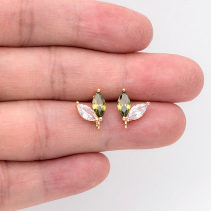 4pcs CZ Pave Gold Leaf Earring with Loop, Gold Plated Brass, Jewelry Making, Diy Material, Jewelry Supplies (GB-314-A)