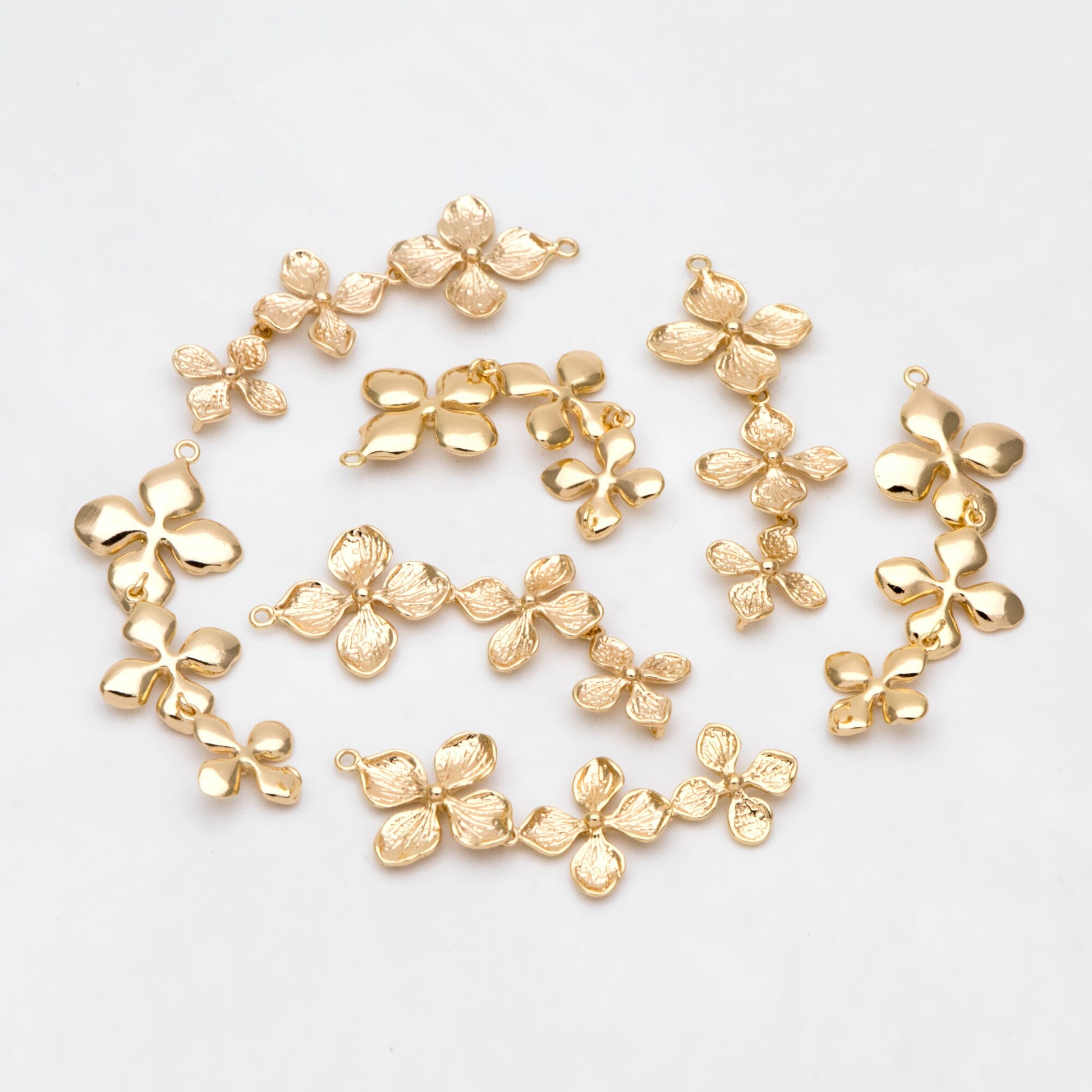 10pcs Gold plated Brass Flower Charm Pendant Connectors 42mm, Lead Nickel Free (GB-4391-F)