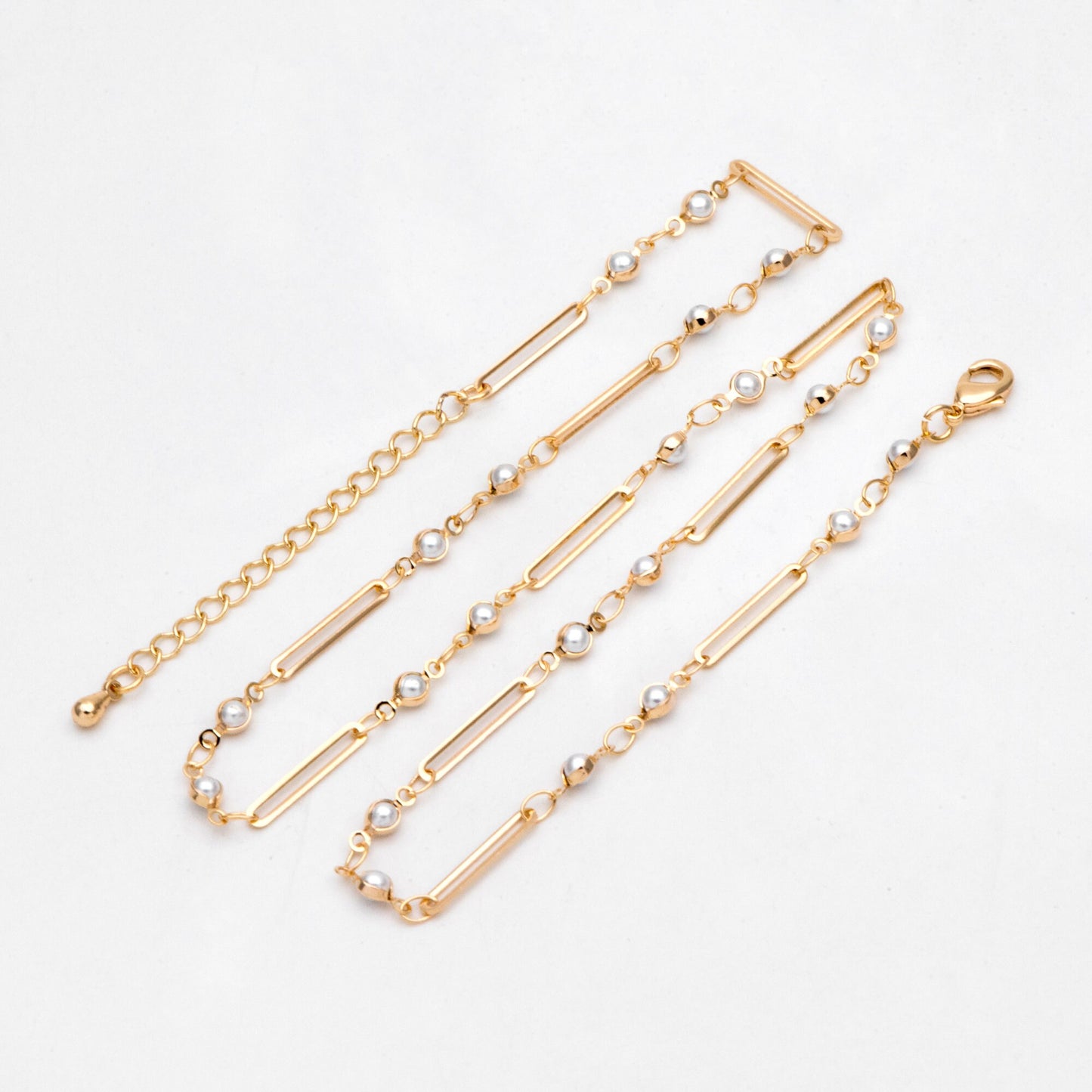 Gold Faux Pearl Chain, Finished Bracelet/ Anklet/ Necklace with Extender Chain, Real 18K Gold Plated, Ready to Wear (#LK-516)