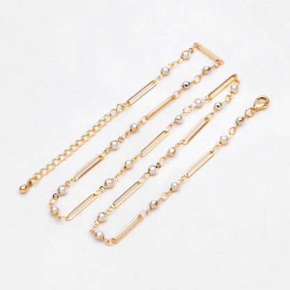 Gold Faux Pearl Chain, Finished Bracelet/ Anklet/ Necklace with Extender Chain, Real 18K Gold Plated, Ready to Wear (#LK-516)