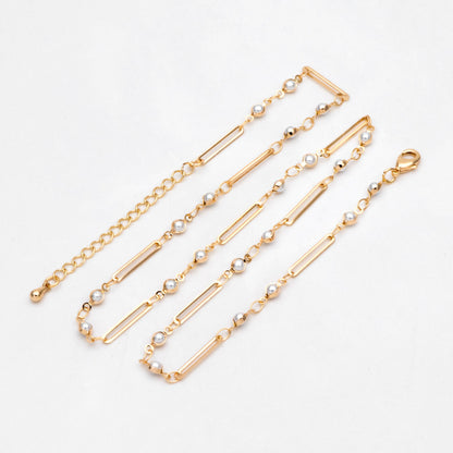 Gold Faux Pearl Chain, Finished Bracelet/ Anklet/ Necklace with Extender Chain, Real 18K Gold Plated, Ready to Wear (#LK-516)