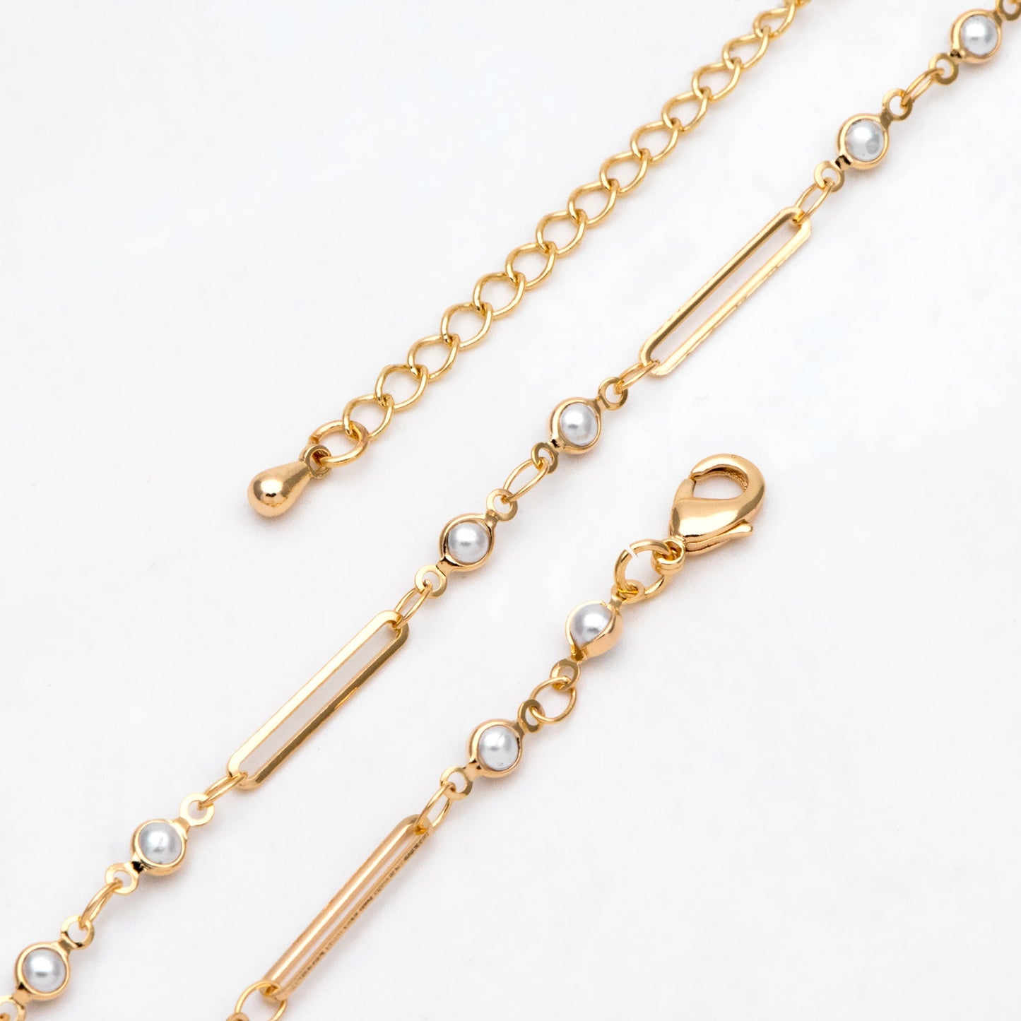 Gold Faux Pearl Chain, Finished Bracelet/ Anklet/ Necklace with Extender Chain, Real 18K Gold Plated, Ready to Wear (#LK-516)