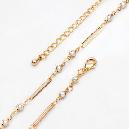 Gold Faux Pearl Chain, Finished Bracelet/ Anklet/ Necklace with Extender Chain, Real 18K Gold Plated, Ready to Wear (#LK-516)