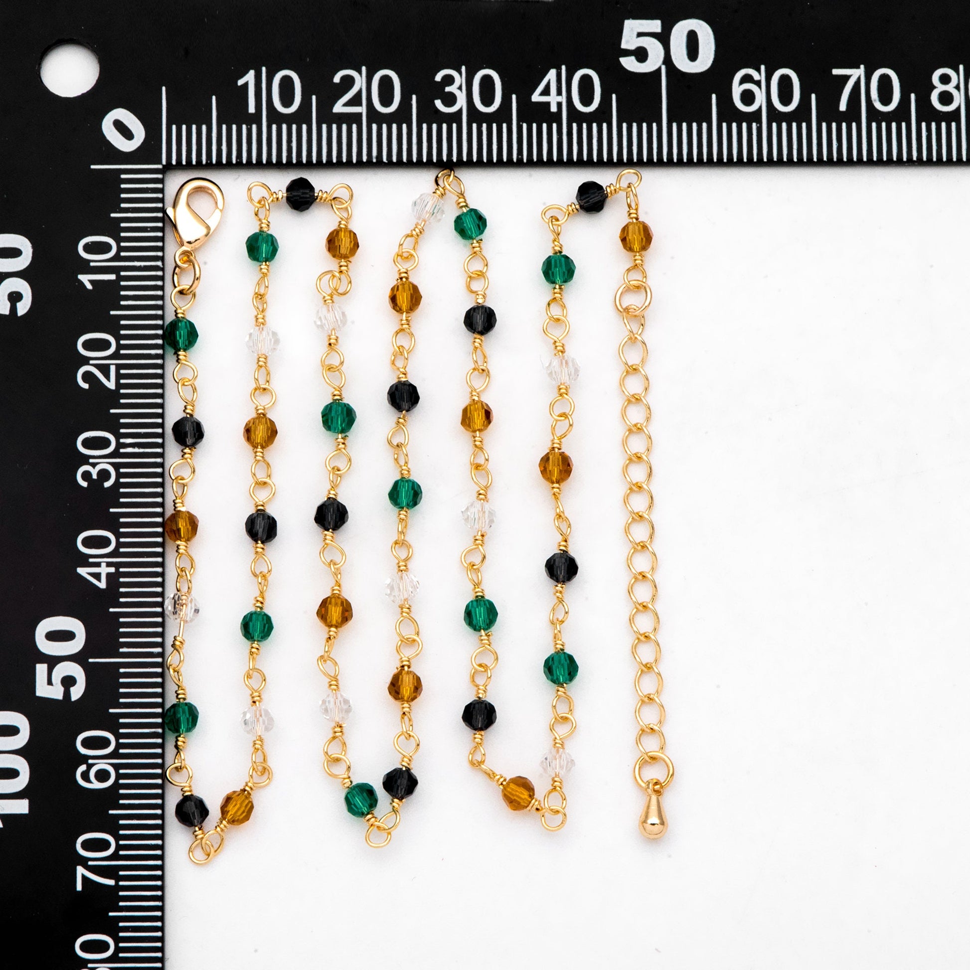 Adjustable Bead Bracelet/ Anklet/ Necklace, Crystal Rondelle Chain with Extender, Glass Bead Chain Jewelry Set, Ready to Wear(#LK-221-1)