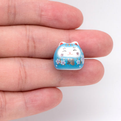 10 beads- Porcelain Lucky Cat beads 14mm, Handmade Ceramic Maneki Neko, Kawaii Animal Beads (TC-159)