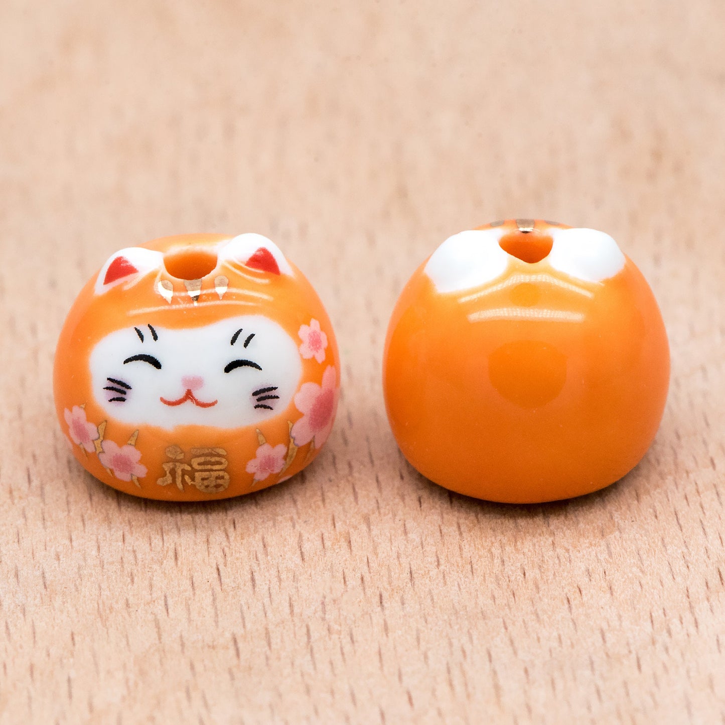 10 beads- Porcelain Lucky Cat beads 14mm, Handmade Ceramic Maneki Neko, Kawaii Animal Beads (TC-159)