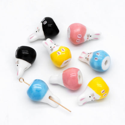 10pcs Kawaii Porcelain Bunny Beads, Ceramic Lovely Rabbit beads, Top Drilled Animal Beads -(TC-163)