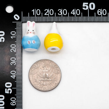 10pcs Kawaii Porcelain Bunny Beads, Ceramic Lovely Rabbit beads, Top Drilled Animal Beads -(TC-163)