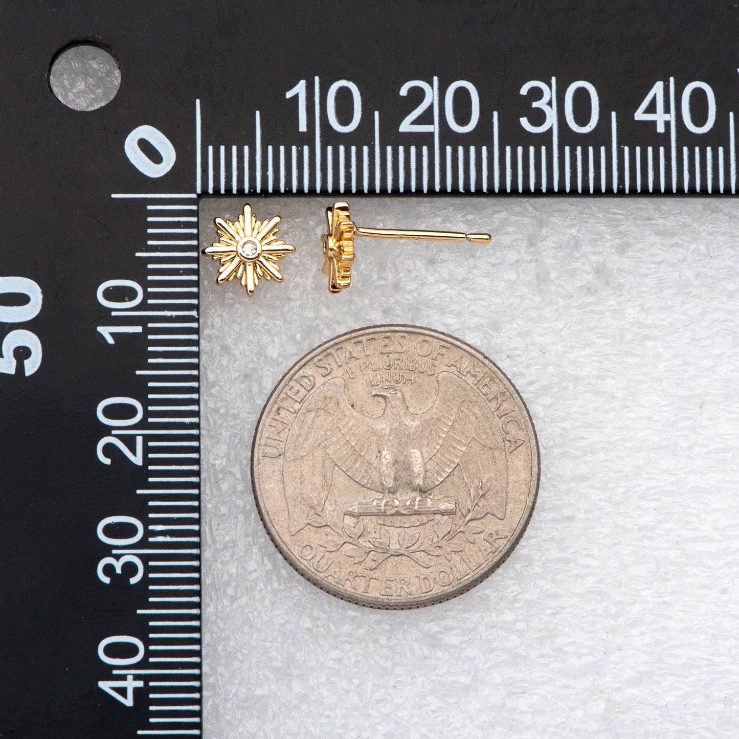 10pcs CZ Pave Gold Sun Ear Post, Real Gold Plated Brass Snowflake Stud Earrings (#GB-3041-M)