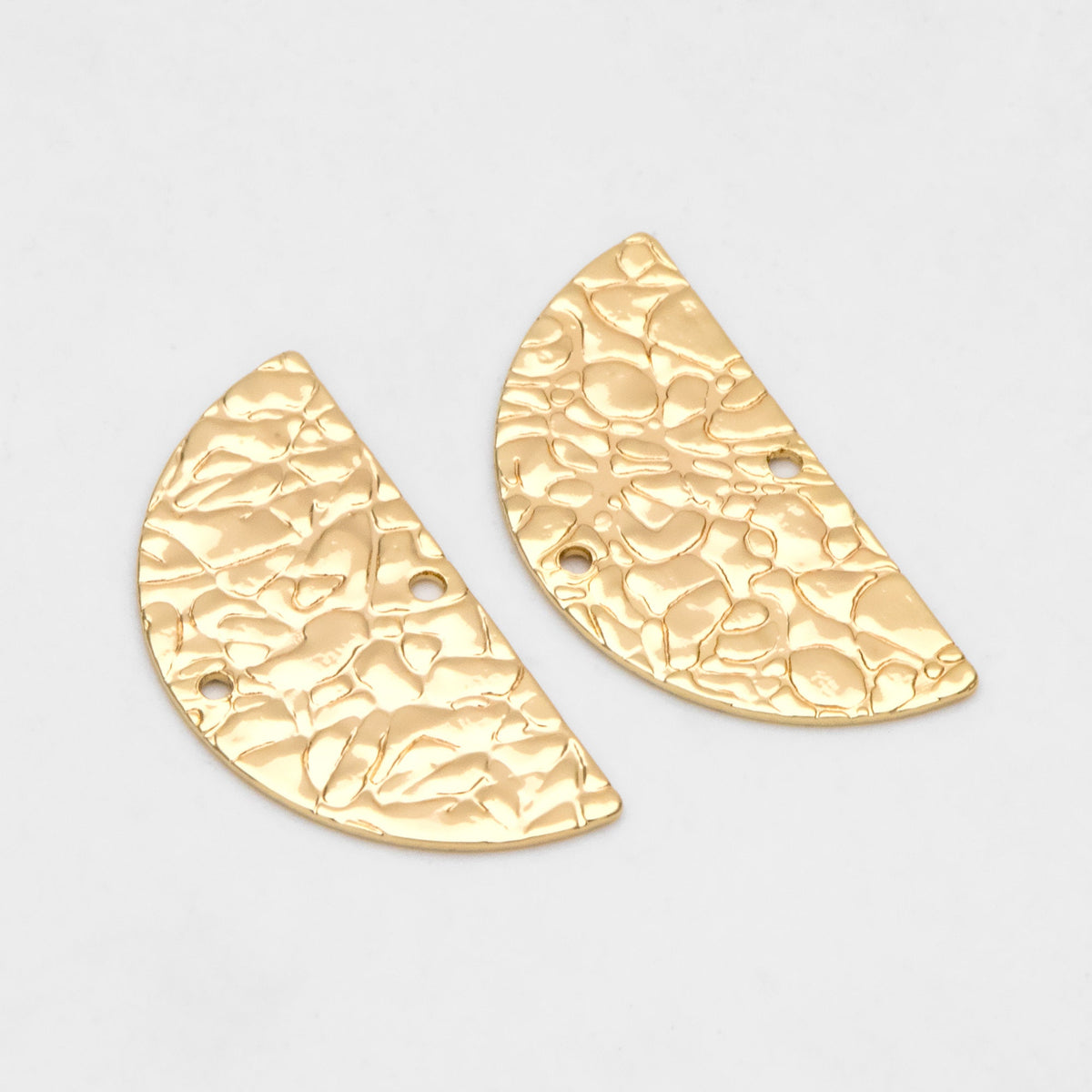10pcs Rough Semi Circle Charm, Half Moon Connectors 12x25mm, Gold Geometric Pendants with 2 Holes (GB-654-F)