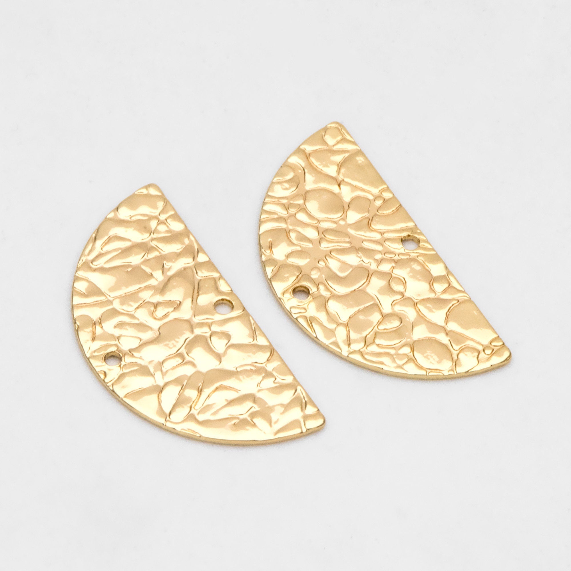 10pcs Rough Semi Circle Charm, Half Moon Connectors 12x25mm, Gold Geometric Pendants with 2 Holes (GB-654-F)