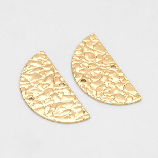 10pcs Rough Semi Circle Charm, Half Moon Connectors 12x25mm, Gold Geometric Pendants with 2 Holes (GB-654-F)