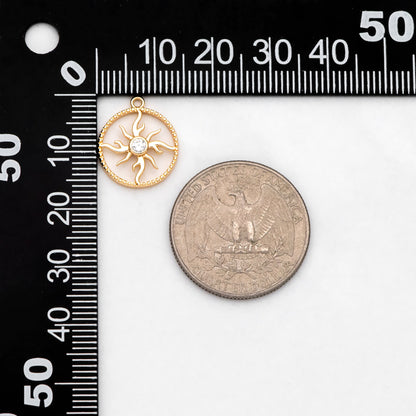 4pcs CZ Pave Gold Round Sun Charms 16x14mm, 18K Gold plated Brass Sun Pendants (GB-1311-H)
