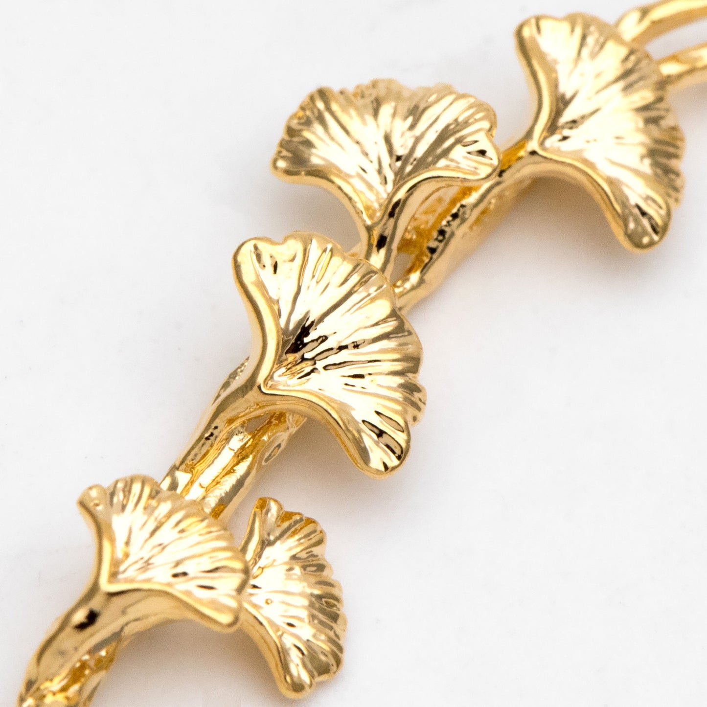 10pcs Gold Ginkgo Leaf Charm Connectors 44x13mm, Real Gold plated Brass, Branch Pendants with Two Loops (GB-3622-J)
